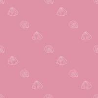 Seamless pattern with light pink sea shells on bright pink background. Vector image.