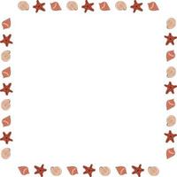 Square frame with creative sea shells on white background. Vector image.