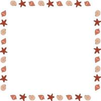 Square frame with creative sea shells on white background. Vector image.