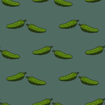 Seamless pattern with cucumbers on dark green background for fabric, textile, clothes, tablecloth and other things. Vector image.