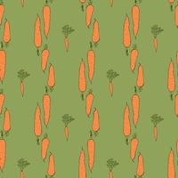 Seamless pattern with beautiful orange carrots on green background for fabric, textile, clothes, tablecloth and other things. Vector image.