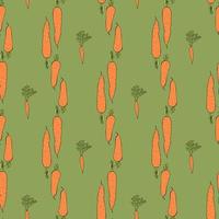 Seamless pattern with beautiful orange carrots on green background for fabric, textile, clothes, tablecloth and other things. Vector image.