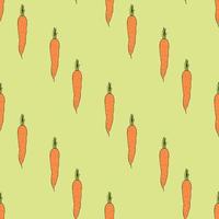 patrón impecable con zanahorias acogedoras verticales sobre fondo verde claro. interminable fondo de verduras para su diseño. imagen vectorial vector