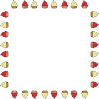 marco cuadrado con cestas de pasteles con crema roja y amarilla. marco aislado sobre fondo blanco. imagen vectorial comida dulce. vector