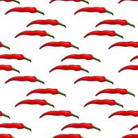 Seamless pattern of creative red hot chili peppers on white background. Vector image.