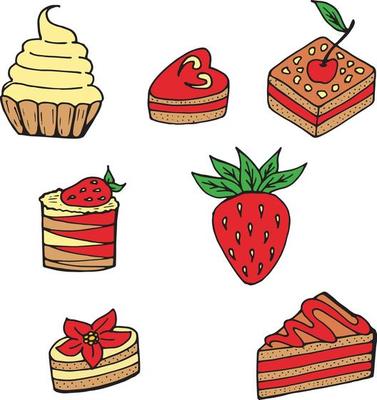 A set of different colored cakes.  Isolated elements on white background for your design.