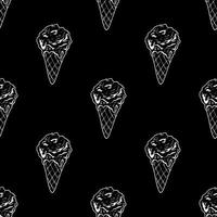 Seamless pattern with great  ice cream on black background. Vector image.