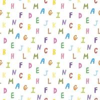 Seamless pattern with multicolored letters on white background. Vector image.