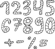 Set with black-and-white doodle numbers on white background. Vector image.