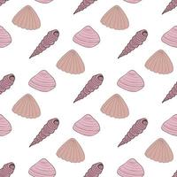 Seamless pattern with great sea shells on white background. Vector image.