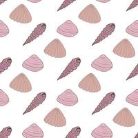 Seamless pattern with great sea shells on white background. Vector image.