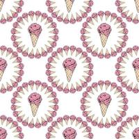 Seamless background with pink ice cream on white background. Endless pattern for your design. vector