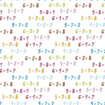 Seamless pattern with multicolored sums on white background. Vector image.