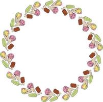 Round frame with ice cream. Isolated wreath on white background for your design. vector