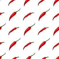 Seamless pattern with stylish red hot chili peppers on white background for fabric, textile, clothes, tablecloth and other things. Vector image.