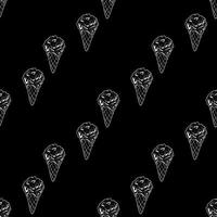 Seamless pattern with great cozy ice cream on black background. Vector image.