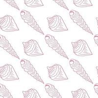 Seamless pattern with pink sea shells on white background. Vector image.