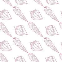 Seamless pattern with pink sea shells on white background. Vector image.