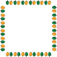 Square frame of green and orange peppers on white background. Isolated frame for your design. vector