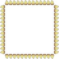 Square frame with cakes baskets with yellow cream. Isolated frame on white background. Vector image. Sweet food.
