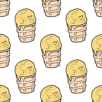 fondo transparente con helado de plátano en una taza de gofres. patrón sin fin sobre fondo blanco. imagen vectorial comida dulce. vector