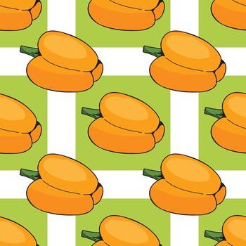 patrón sin costuras de pimientos naranjas y cuadrados verdes claros. fondo interminable para su diseño. vector