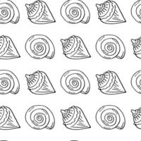 Seamless pattern with black-and-white sea shells on white background. Vector image.