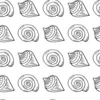 Seamless pattern with black-and-white sea shells on white background. Vector image.