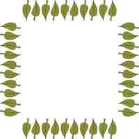 Square frame with green doodle leaves on white background. Vector image.