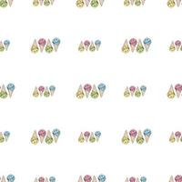 Seamless background with yellow, pink, green and blue ice cream cones. Endless pattern with colorful ice cream for your design. vector