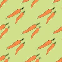 Seamless pattern with colored carrot on light green background. Endless background for your design. Vector image.