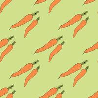 Seamless pattern with colored carrot on light green background. Endless background for your design. Vector image.