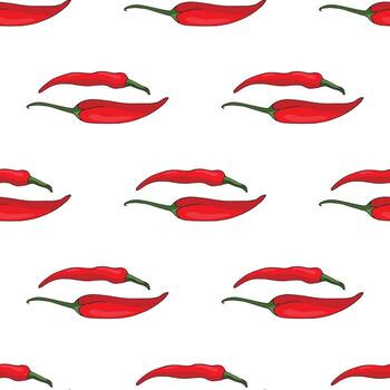 Seamless pattern of red hot chili peppers on white background. Endless background for your design. Vector image.