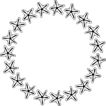 Round frame with starfish on white background. Vector image.