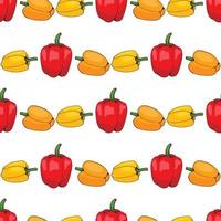 Seamless pattern of red, yellow and orange peppers on white background. Endless background for your design. Ingredients for cooking. vector