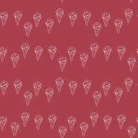 Seamless pattern with great creative ice cream on berry red background. Vector image.