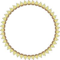 Round frame with cakes baskets with yellow cream. Isolated frame on white background. Vector image. Sweet food.