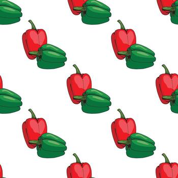 patrón sin fisuras de pimientos rojos y verdes sobre fondo blanco. fondo interminable para su diseño. ingredientes para cocinar. vector