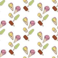 Seamless background of drawing multicolored ice cream cones. Endless pattern with colorful ice cream for your design. vector