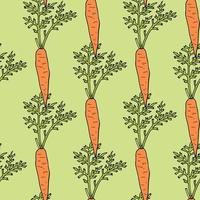 Seamless pattern with creative orange carrots on light green background for fabric, textile, clothes, tablecloth and other things. Vector image.