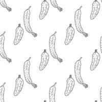 Seamless pattern with cozy black-and-white cucumbers on white background for fabric, textile, clothes, tablecloth and other things. Vector image.