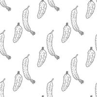 Seamless pattern with cozy black-and-white cucumbers on white background for fabric, textile, clothes, tablecloth and other things. Vector image.