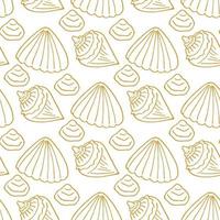 Seamless pattern with yellow sea shells on white background. Vector image.