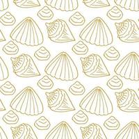 Seamless pattern with yellow sea shells on white background. Vector image.