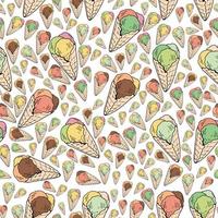 Seamless background of multicolored ice cream cones. Endless pattern with colorful ice cream for your design. vector