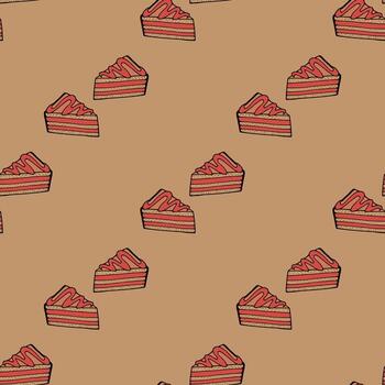 Seamless pattern with amazing chocolate cakes on brown background for fabric, textile, clothes, tablecloth and other things. Vector image.
