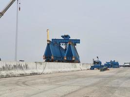 This is the steel structure of a launcher gantry that will be used for erection precast concrete I Girder. photo