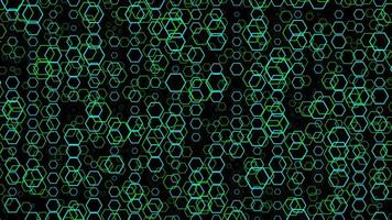 Futuristic green hexagon shape random sizes background - computer illustration graphic science and technology abstract background concept photo
