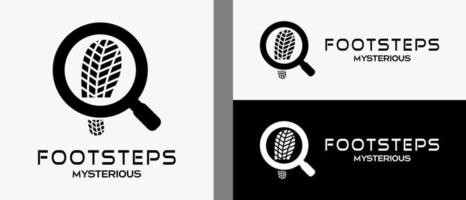 Shoe tread logo design template in silhouette and magnifying glass icon with creative and simple concept. premium vector logo illustration