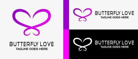 beautiful butterfly logo design template with a creative and simple concept in the shape of a heart. premium vector logo illustration